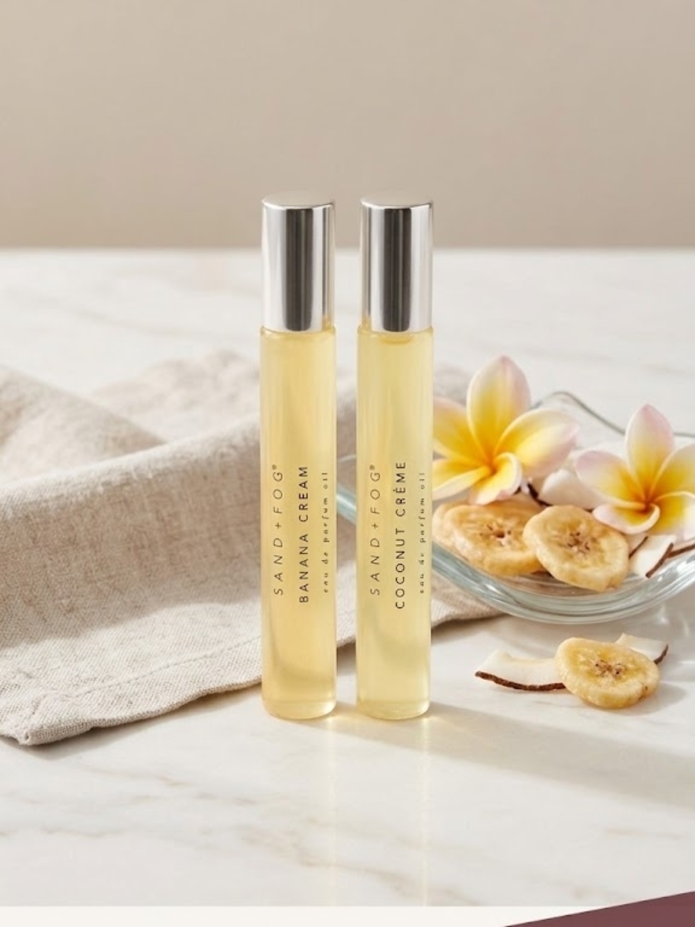 Sand + Fog Fragrance Body Oils, Banana Cream and Coconut Créme, 10 ml Each (New)